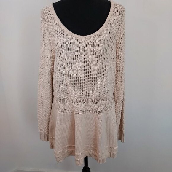 Boston Proper Cable Knit Tan Peplum Sweater NWT - Picture 1 of 15